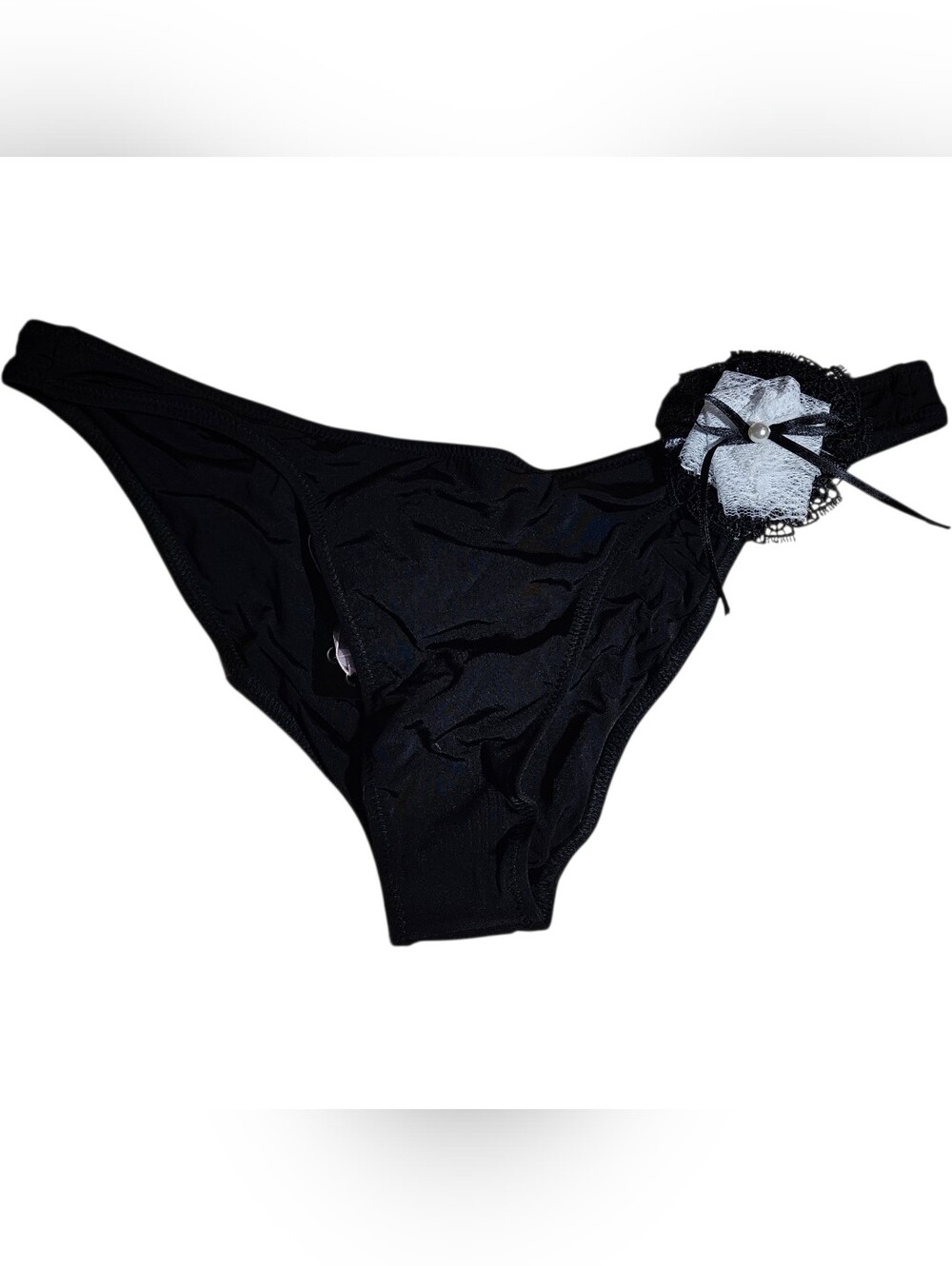 Beach Bunny Black Bikini Brief with White Lace Flower